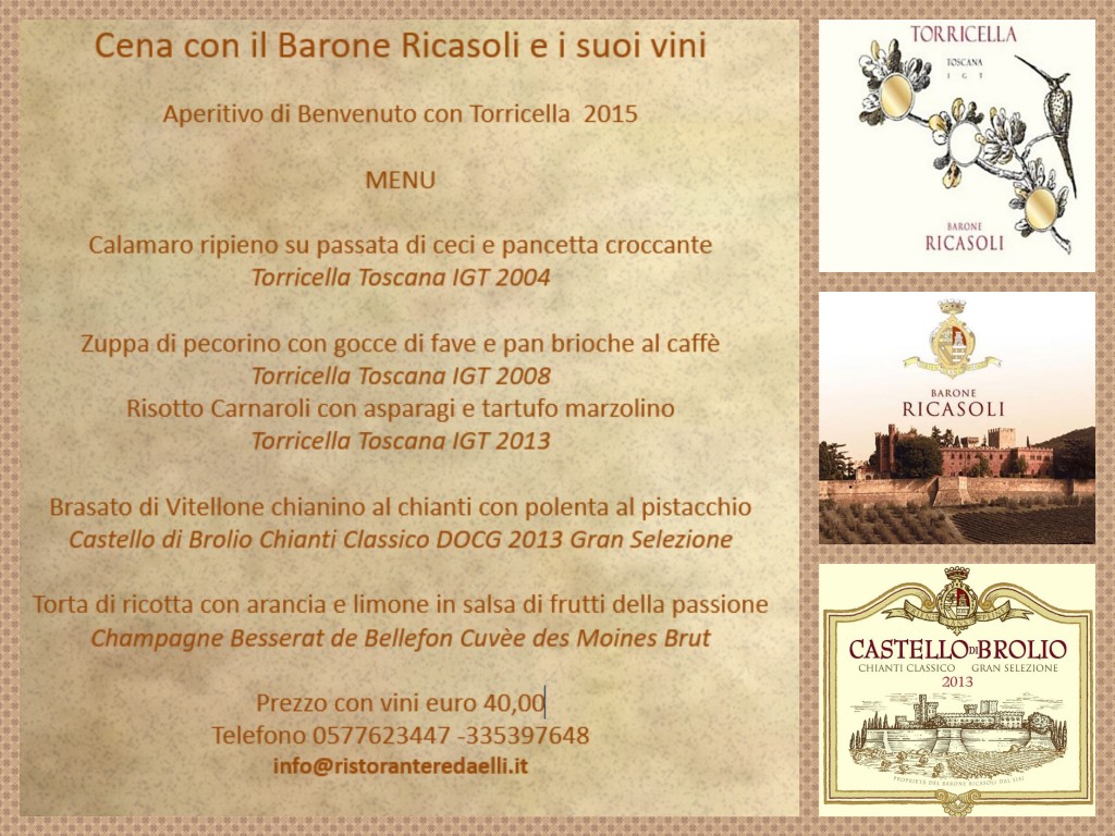 17 Marzo 2017  Cena con il Barone Ricasoli e i suoi vini